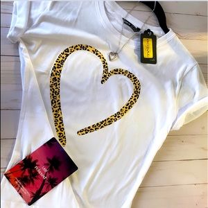 White Leopard Heart Pattern Shirt.